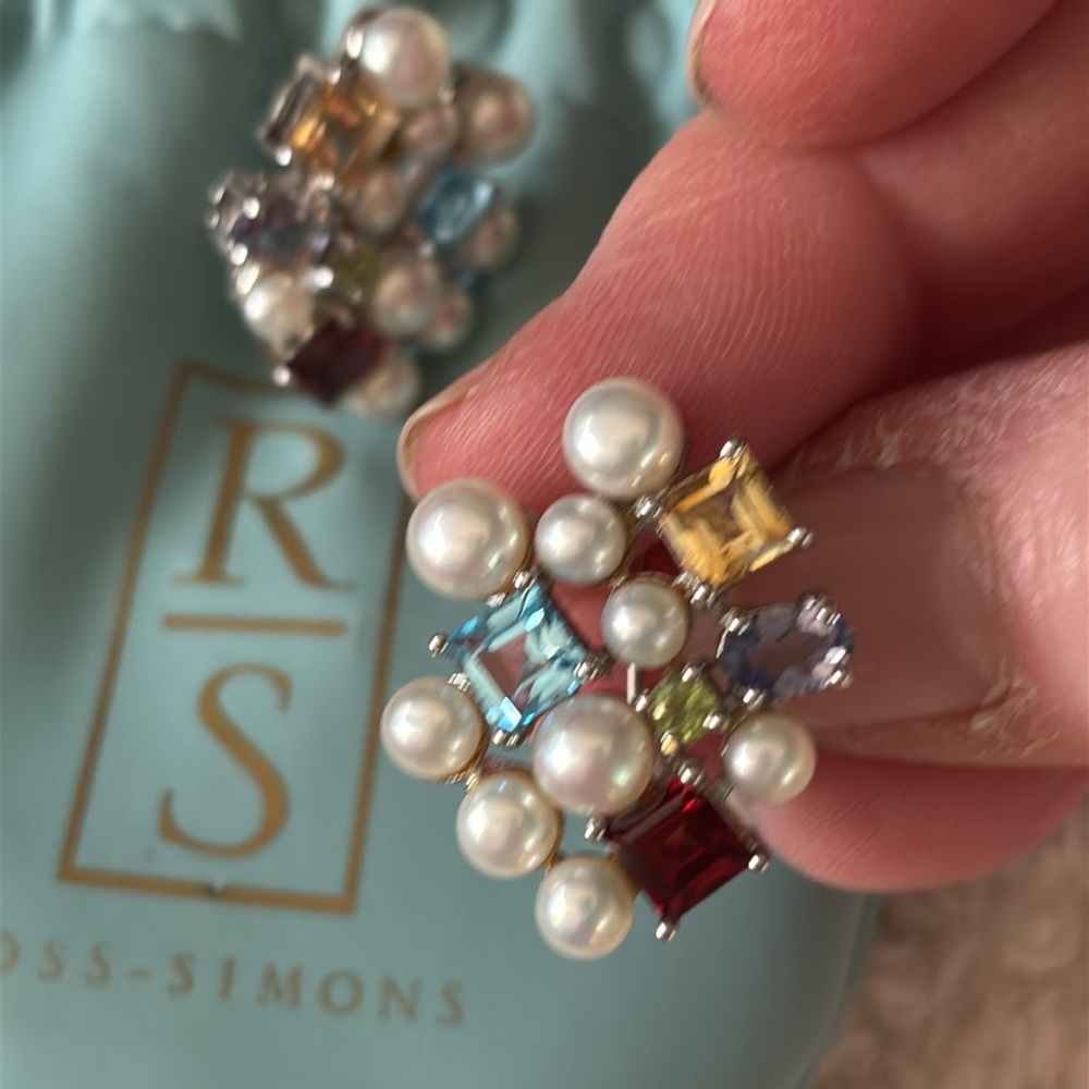 NWOT Ross-Simons Multicolor Gemstone and Pearl Earrings - Picture 4 of 4